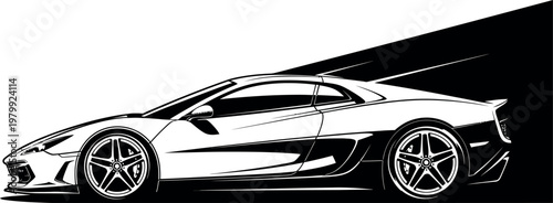 Black and white sports car illustration