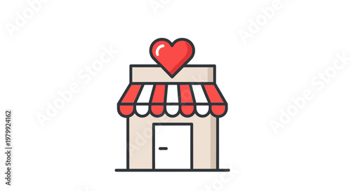 Small storefront with heart symbol.