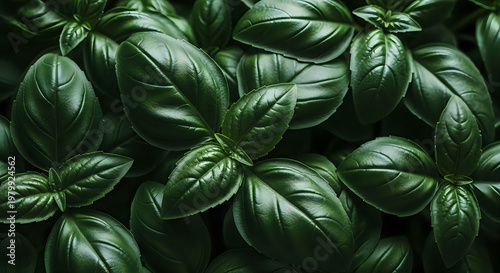 Lush green basil leaves a close up of fresh herbaceous beauty