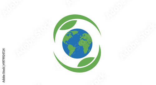 Earth Globe with Green Leaves.