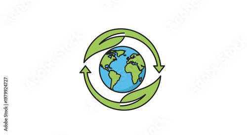 Earth Globe with Green Leaves.