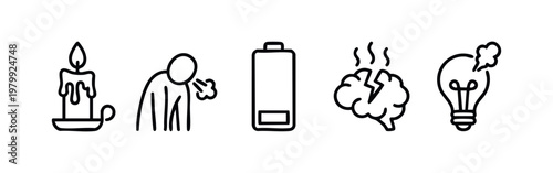 Modern Line Icon Set for Burnout Syndrome Stress and Mental Fatigue Concepts with Minimal Symbols