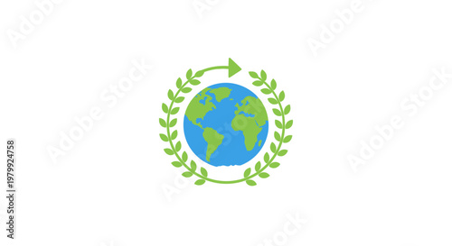 Earth Globe with Green Leaves Circle.