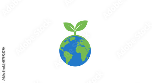 Earth Globe with Green Leaves Growing.