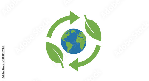 Earth Globe with Green Leaves Recycle.