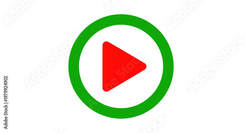 Free Download Red Play Button Icon with Green Circle Border on White Background - GFXLoad