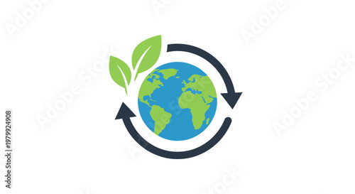 Earth with green leaves and arrows.