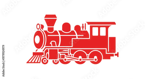 Retro Red Steam Locomotive Silhouette, Vintage Train Icon