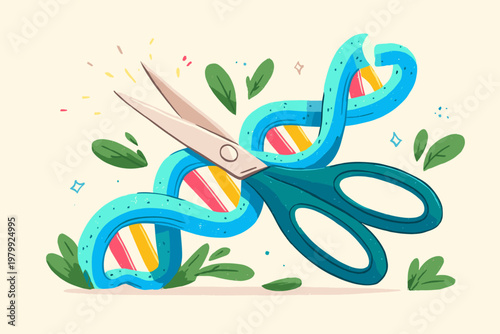 DNA Strand Being Edited by Molecular Scissors in Blue Glow