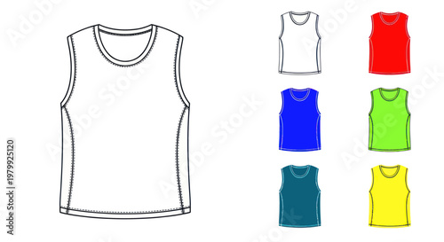 Sleeveless T-Shirt Mockup Collection: Outline and Color Variations