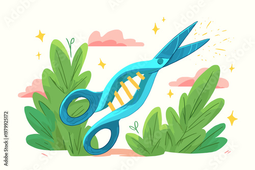 DNA Strand Being Edited by Molecular Scissors in Blue Glow