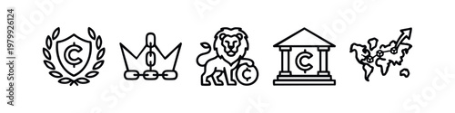 Clean Line Art Finance and Global Crypto Banking Icon Collection