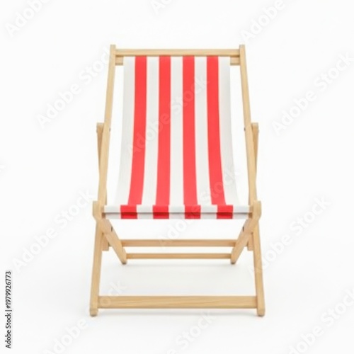 Wooden deck chair with red and white striped fabric