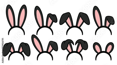 Set of bunny ears. rabbit ear headbands. different styles for easter or costume party.