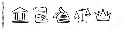 Sketchy Hand Drawn Law Legal and Justice Icons Set