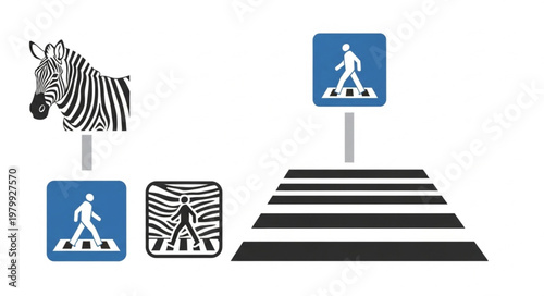 Zebra Crossing Sign and Stripes Illustration.