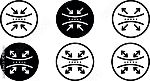 Black and white line art stretch and compress icons set vector illustration