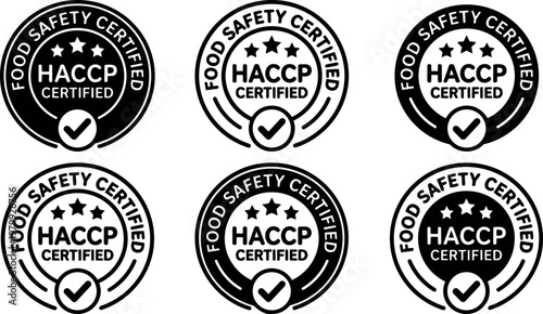 Black and white food safety certified haccp check mark badge set vector art