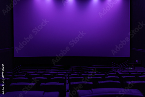 Photos Large blank white cinema screen in dark modern movie theater