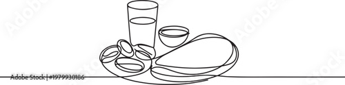 fast breaking dish for iftar in one single continuous line drawing style. one line Icon drawing
