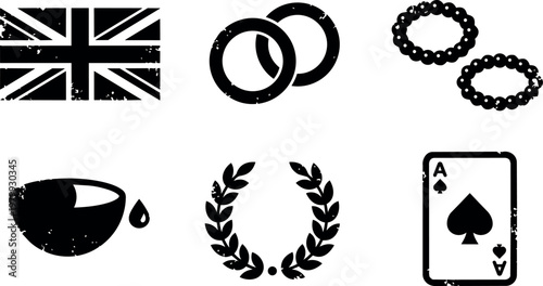 Black grunge union jack flag with poker ace and laurel wreath icons vector art