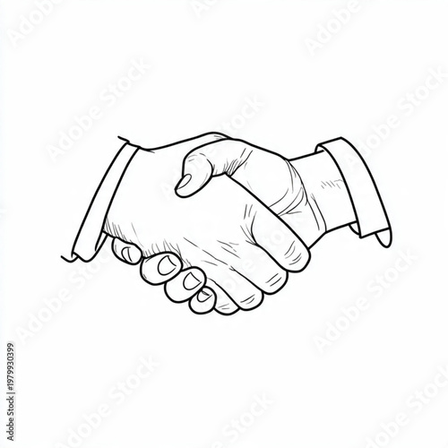 Hand Drawn Handshake Black and White Illustration in Minimal Line Art Style Design