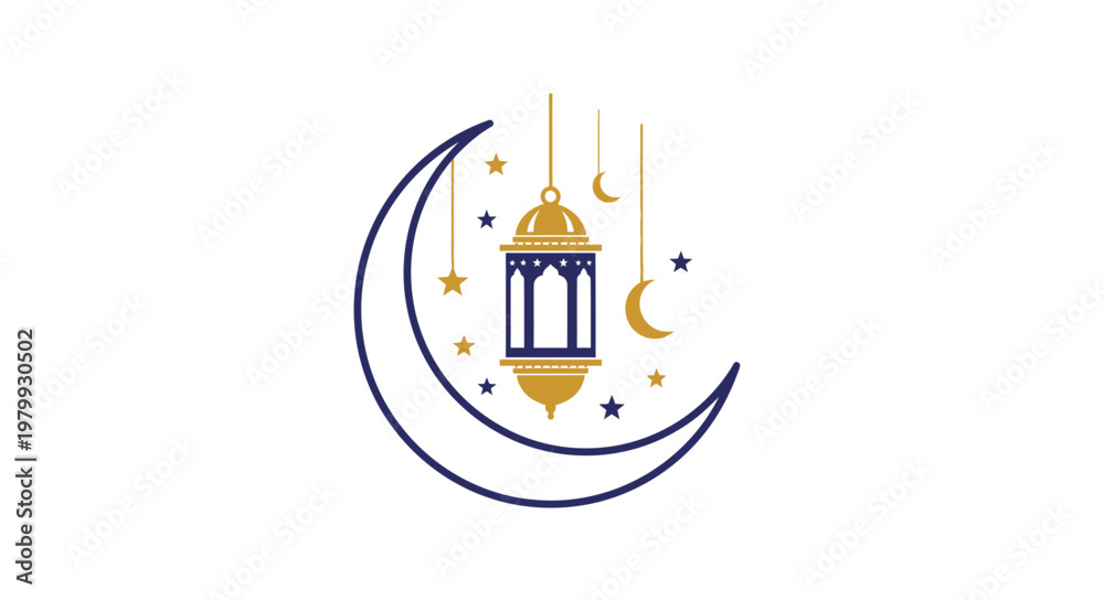 Naklejka premium Ramadan lantern with crescent moon.