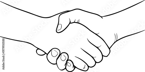 Hand Drawn Handshake Black and White Illustration in Minimal Line Art Style Design