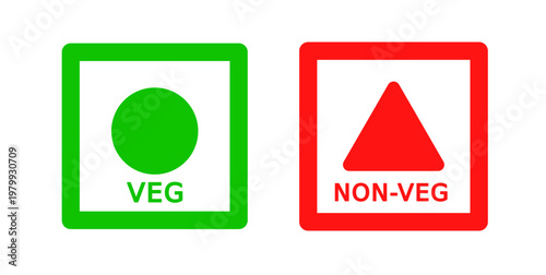 veg non veg food vegetarian or meat symbol round icon red and green