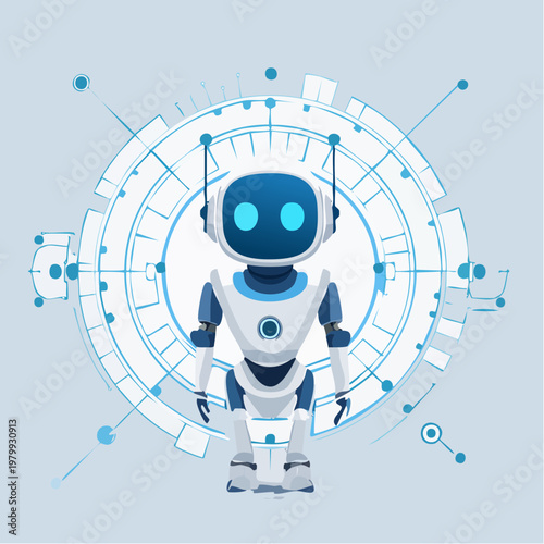 Friendly Futuristic Robot Character Symbolizing Advanced Artificial Intelligence and Innovation in Technology
