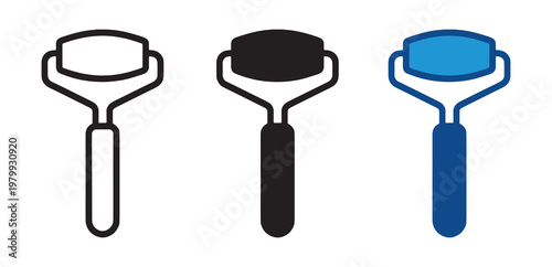 Face roller icon set skincare massage tool symbols in outline and solid style vector illustration collection