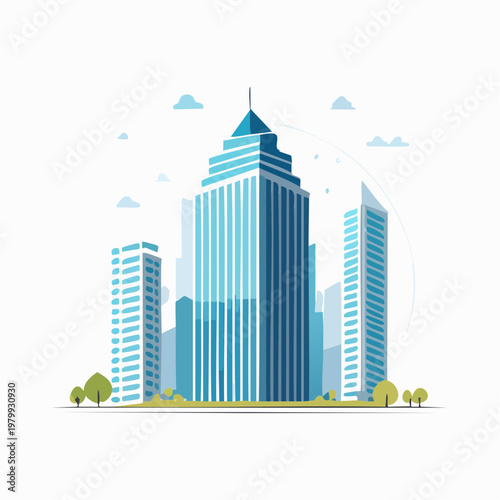 Modern Cityscape With Tall Office Buildings and Greenery