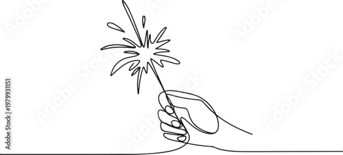 Obraz na płótnie Hand holding fireworks in one continuous line drawing