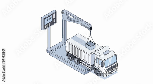 Isometric Truck Scale Illustration for Logistics and Weight Measurement