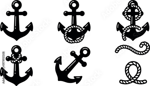 Nautical anchors with ropes in flat design