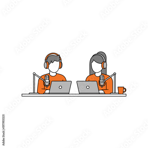 Two individuals engaged in a podcast recording session together