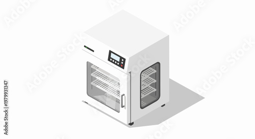 Modern Isometric Laboratory Incubator or Drying Oven Illustration for Scientific Research, Biotechnology, and Medical Laboratory Equipment Design