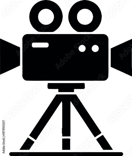 Black film camera icon on for video production and movie making