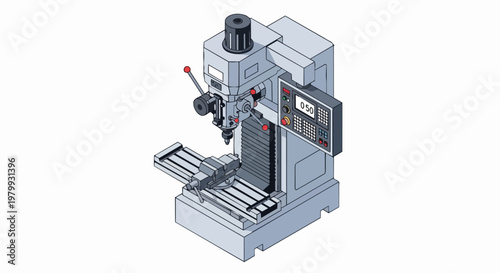 Isometric Industrial Vertical Milling Machine Vector Illustration - Precision Metalworking Tool for Engineering and Manufacturing