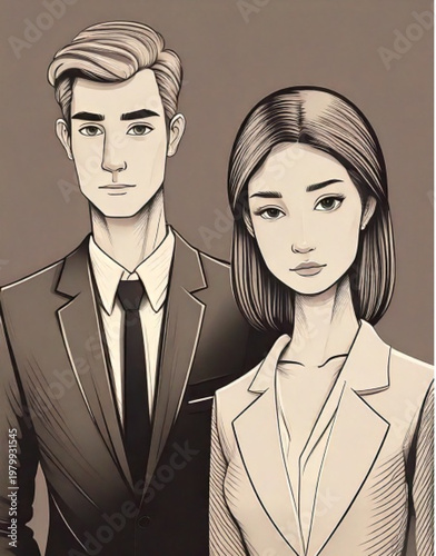 Professional Man and Woman in Business Attire.