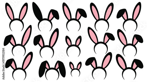 Collection of black and pink bunny ears. various styles of rabbit ear headbands for holidays.