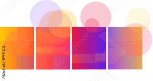 фотографія Abstract geometric design featuring four colorful gradient rectangular panels with overlapping translucent pastel circles above them
