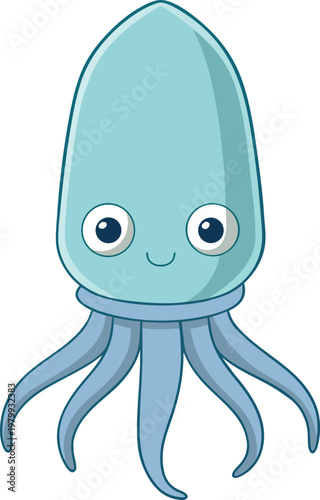 Minimal Flat Vector Glass Squid Cartoon Semi Transparent Deep Sea Creature