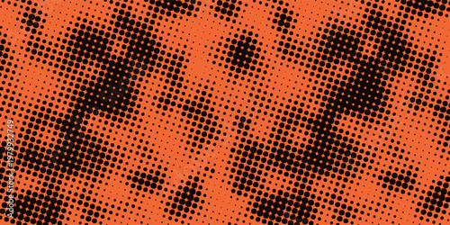 Orange and black grunge urban background with dry rough texture and halftones pattern. Hand drawn punk vector retro banner. Overlay texture stamps with vintage grunge modern