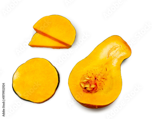 Pumpkin slices isolated on white background, contour