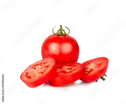 Tomato and tomato slices isolated on a white background, contour