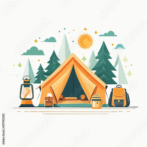 Embark on an adventure with a cozy camping tent and essential gear for the outdoors