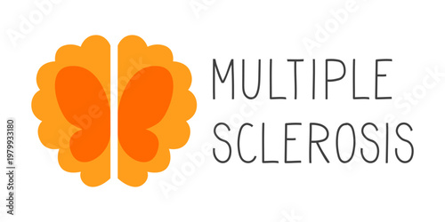 Multiple sclerosis awareness banner. Orange brain silhouette with butterfly. MS international symbols.