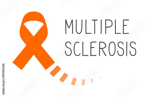 Multiple sclerosis awareness banner. Orange ribbon with fading end. Symbol of disrupted nerve signal, neurological disorder, loss of control and communication between brain and body.