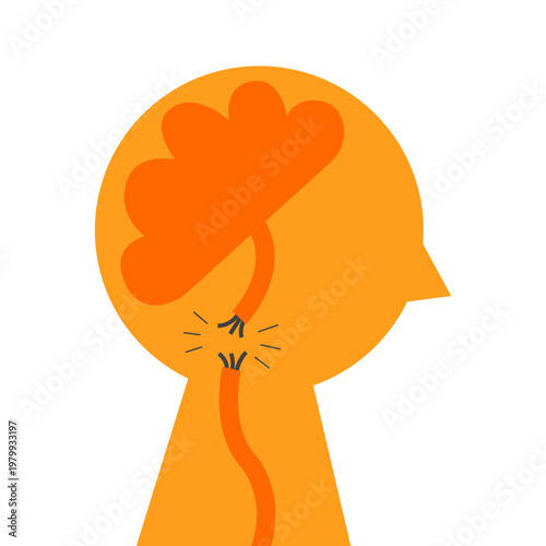 Person silhouette with brain and broken connection line, symbol of multiple sclerosis, disrupted nerve signal, neurological disorder, loss of control and communication between brain and body.